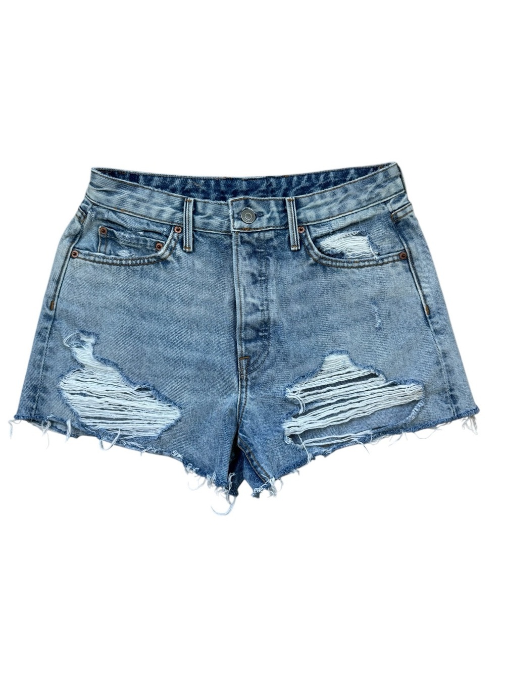 GRLFRND Helena High Rise Distressed Cutoff Denim Shorts Button Fly Size 27